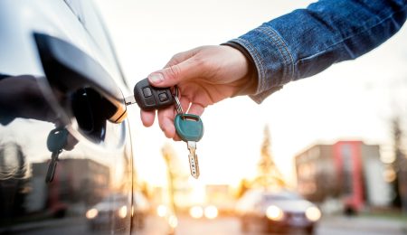 Woman with car key